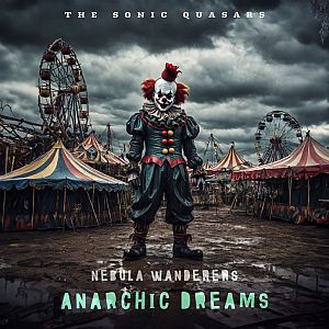 Pre Made Album Cover Shark a creepy clown standing in front of a carnival