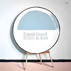 Pre Made Album Cover Iron a round mirror sitting on top of a wooden stand