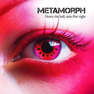 Pre Made Album Cover Maroon Flush a close up of a person's eye with the words metamoph above