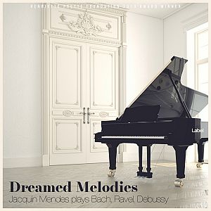 Pre Made Album Cover Moon Mist a grand piano in a white room with a white door
