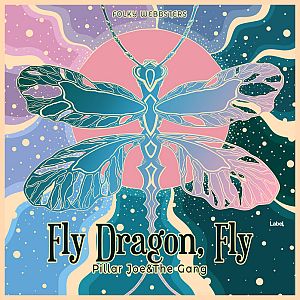 Pre Made Album Cover Clam Shell a poster of a dragonfly on a pink and blue background