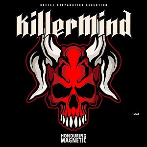 Pre Made Album Cover Night Rider a red and white skull with horns on a black background
