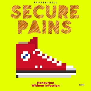 Pre Made Album Cover Chartreuse Yellow a red sneaker with a pixellated design on it
