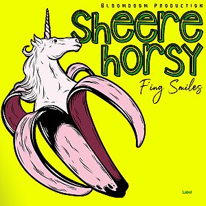 Pre Made Album Cover Yellow a drawing of a unicorn on a banana