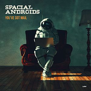Pre Made Album Cover Outer Space an astronaut sitting in a chair with a laptop