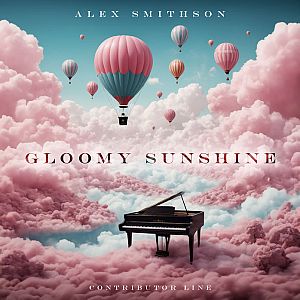 Pre Made Album Cover Cold Turkey a piano in the clouds with hot air balloons in the sky
