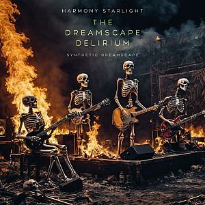 Pre Made Album Cover Thunder a group of skeletons playing guitars in front of a fire