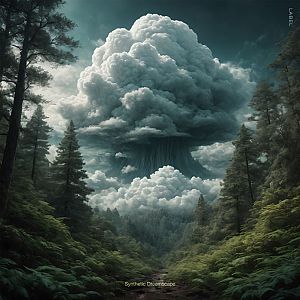 Pre Made Album Cover Outer Space a painting of a large cloud in the middle of a forest