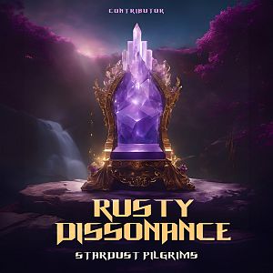 Pre Made Album Cover Bleached Cedar A majestic, glowing purple crystal throne sits on a rock platform in an enchanted, misty forest.