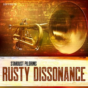 Pre Made Album Cover Korma a poster with a trumpet on it that says rusty dissonance