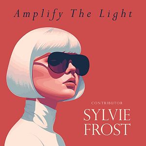 Pre Made Album Cover Chestnut Rose A stylized image of a woman with a white bob haircut and large black sunglasses against a red background.