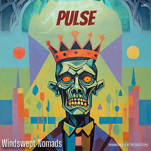 Pre Made Album Cover Envy A colorful, abstract painting of a crowned skeleton-like figure in front of a geometric, vibrant background.