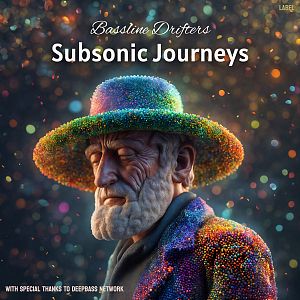Pre Made Album Cover Tuna An elderly man with a beard wears a colorful hat and jacket, surrounded by a glowing, dreamy scattering of lights.