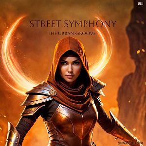 Pre Made Album Cover Rope A fierce warrior in copper armor and a hood, surrounded by fiery, magical energy in a dramatic, glowing background.