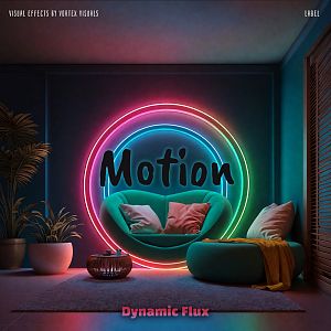 Pre Made Album Cover Outer Space A cozy room features a green circular sofa with vibrant neon lights encircling it, creating a modern and colorful ambiance.