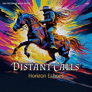 Pre Made Album Cover Mirage A dynamic, colorful illustration of a cowboy riding a horse with vibrant, swirling background colors.