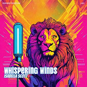 Pre Made Album Cover Cello A vibrant, neon-colored lion holding a bright blue cricket bat with an abstract, colorful background.