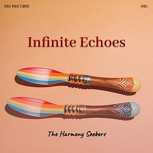 Pre Made Album Cover Tonys Pink Two artistic, rainbow-colored spoons with intricately designed wooden handles on an orange background.