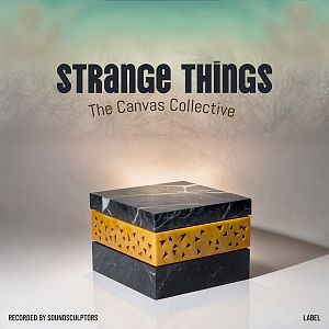 Pre Made Album Cover Dawn A decorative box with a black marble top and bottom, and a middle section featuring intricate yellow geometric cutouts.