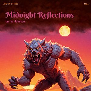 Pre Made Album Cover Terracotta A werewolf snarls under a full moon with a fiery sky backdrop. The scene is intense and dramatic.