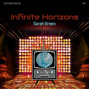 Pre Made Album Cover Raw Sienna A vintage TV with a disco ball screen is in front of a vibrant, illuminated stage backdrop.