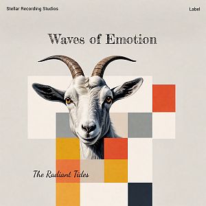 Pre Made Album Cover Westar Image of an album cover featuring a goat head in front of a geometric pattern with blocks of color.