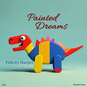 Pre Made Album Cover Shadow Green Colorful toy dinosaur on a light blue background