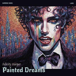 Pre Made Album Cover Charade A colorful, artistic portrait of a curly-haired person in a suit, with expressive eyes 