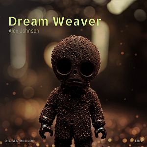 Pre Made Album Cover Oil A textured, dark figurine with large round eyes stands against a bokeh background.