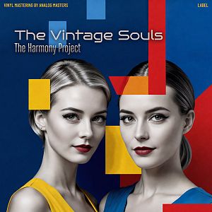 Pre Made Album Cover Antique Brass Two women with similar hair and makeup, set against a colorful geometric background.