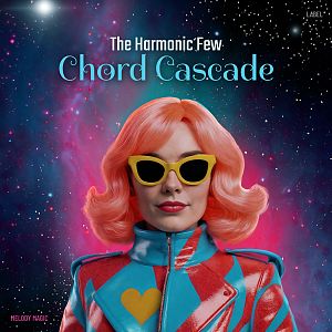 Pre Made Album Cover Matrix A person with bright pink hair, wearing yellow sunglasses and a colorful outfit, set against a vibrant, space-themed background.