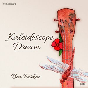 Pre Made Album Cover Dawn Pink A ukulele with a red flower and a dragonfly illustration