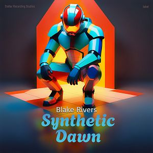 Pre Made Album Cover Charade A colorful, futuristic figure in armor crouches in front of an orange backlit archway.