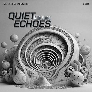 Pre Made Album Cover Silver Chalice Abstract, intricate spiral patterns with various spherical shapes in monochrome hues create a surreal, artistic design.