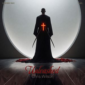 Pre Made Album Cover Edward A figure in a dark robe with a glowing cross on the back stands in a dramatic spotlight, surrounded by rose petals.