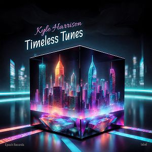 Pre Made Album Cover Mirage A vibrant, futuristic cityscape inside a glowing cube with neon colors and a dark, sleek background.