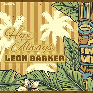 Pre Made Album Cover Gimblet Tropical-themed illustration with palm trees, tiki mask, and leaves.