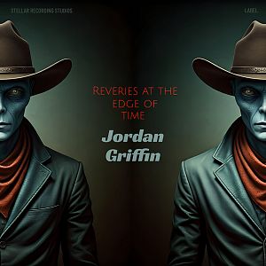 Pre Made Album Cover Heavy Metal Two cowboy figures in dark attire and hats facing forward, with a shadowy, mirrored background. Title in red text at the center.