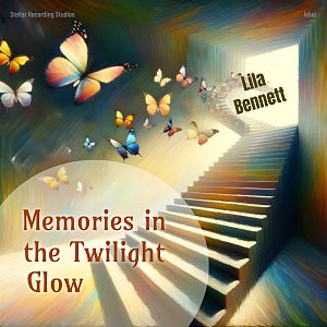 Pre Made Album Cover Akaroa Colorful butterflies flying up illuminated stairs, with a dreamy, artistic background.