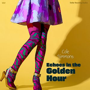 Pre Made Album Cover Cream Can A person in a colorful dress and wavy patterned tights stands on one leg against a yellow background.