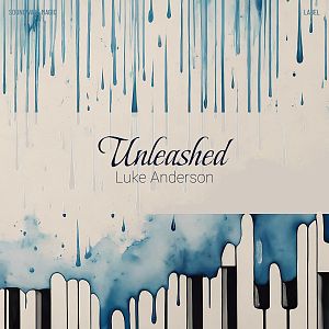 Pre Made Album Cover Swirl Abstract artwork with blue paint drips over a white background, resembling piano keys at the bottom.