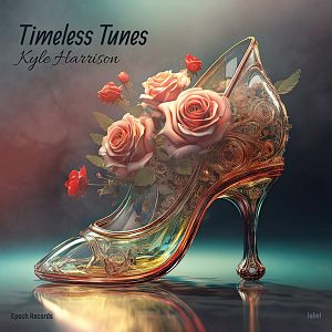 Pre Made Album Cover Dorado A transparent, ornate high heel shoe filled with roses and intricate designs, set against a gradient background.