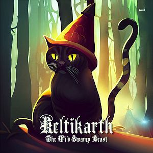 Pre Made Album Cover Straw a black cat wearing a witches hat sitting in a forest