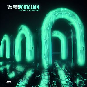 Pre Made Album Cover Bottle Green a large neon arch in the middle of a dark room