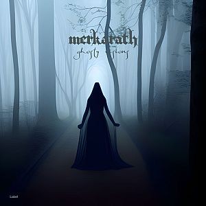 Pre Made Album Cover Aqua Island a woman in a long black dress walking through a dark forest