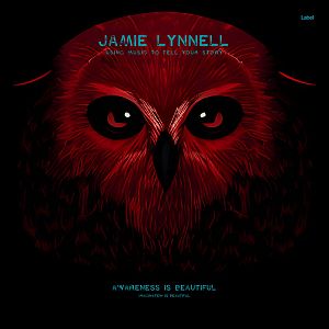 Pre Made Album Cover Asphalt a red owl with big eyes on a black background