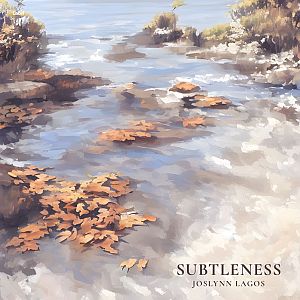 Pre Made Album Cover Pale Slate a painting of leaves floating in a river