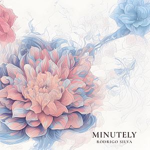 Pre Made Album Cover Bon Jour a painting of a pink and blue flower on a white background