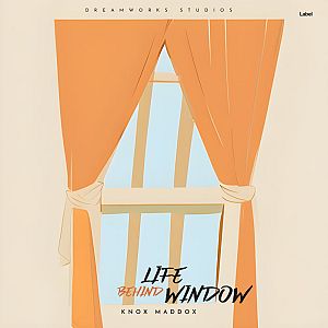 Pre Made Album Cover Satin Linen a painting of a window with orange curtains