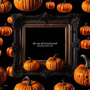 Pre Made Album Cover Hot Cinnamon a picture frame surrounded by pumpkins with a black background